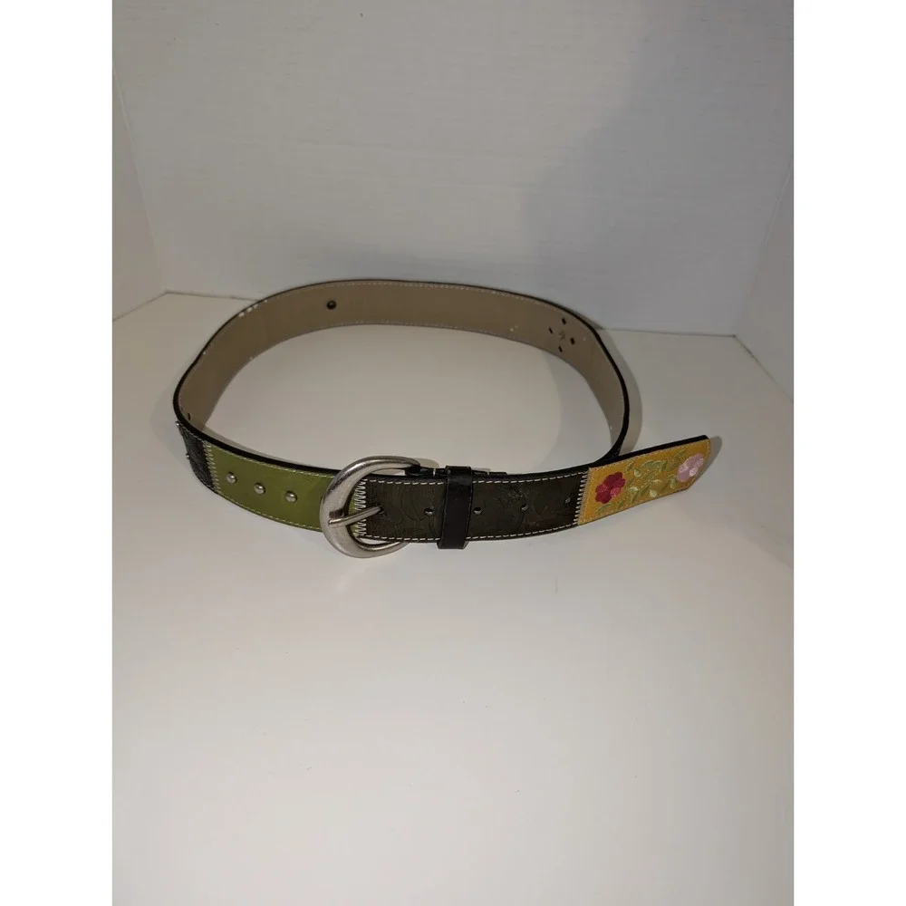 Faux‎ Leather Floral Embroidered Colorful Studded Belt